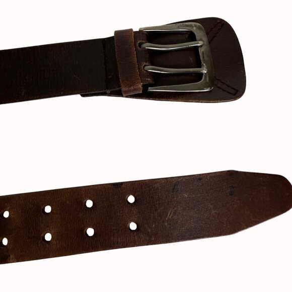 Simply Vera Wang Leather Belt Size M Brown Double Prong VTG Military Style Rare - Picture 7 of 16